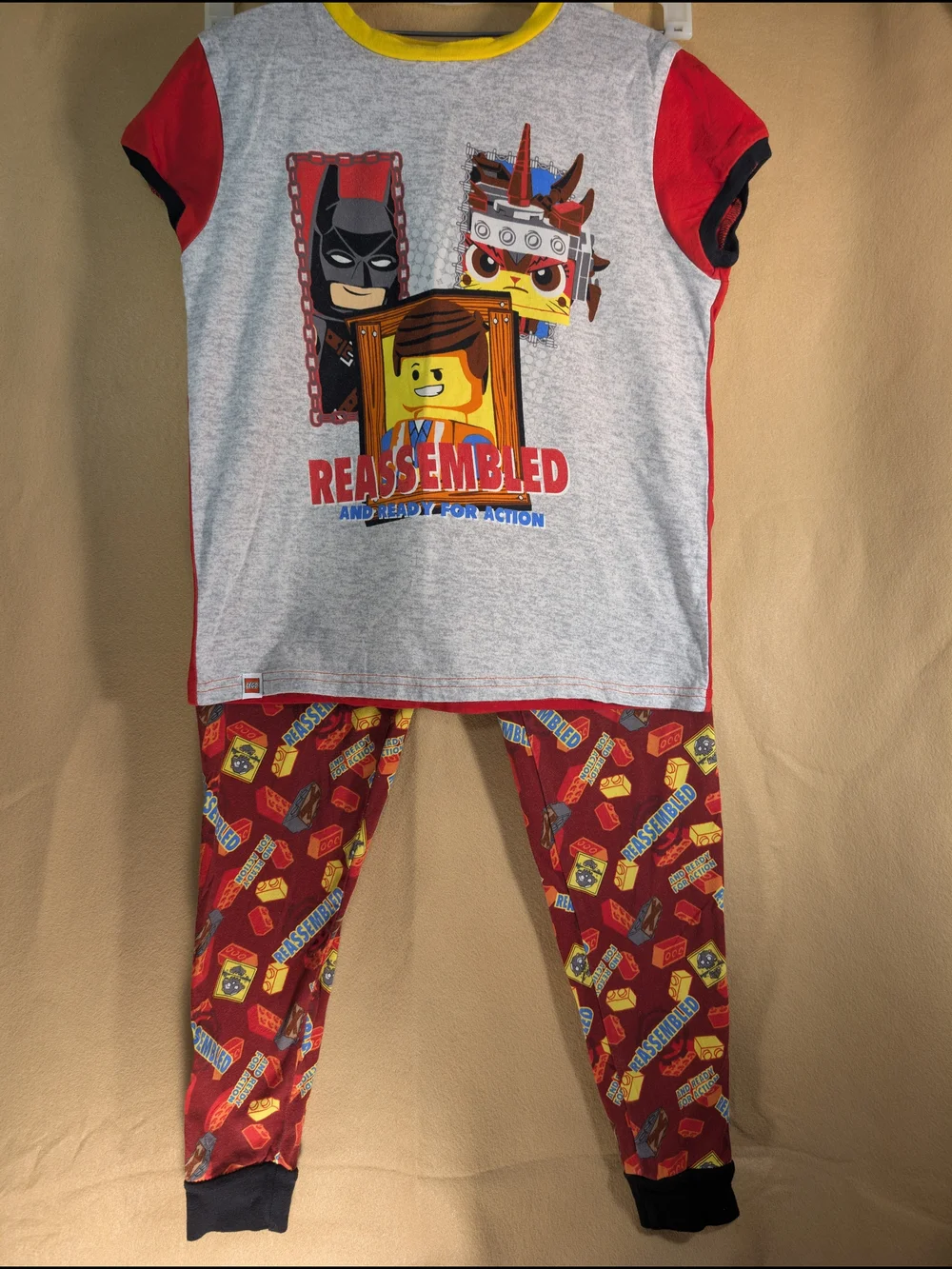 Lego Kids Two-Piece Pajama Set in Red, Gray, Yellow